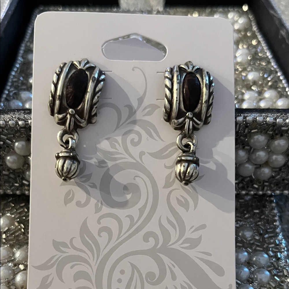 Brighton Elegant Silver and Brown Dangle Earrings